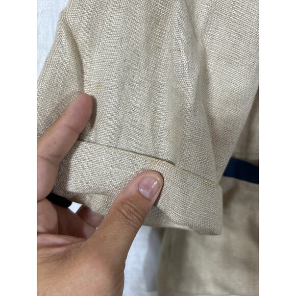 Natural Ecology Symbols Linen Blazer XL Tan Navy Blue Trm Lagenlook Rehli Tracht - Picture 3 of 16
